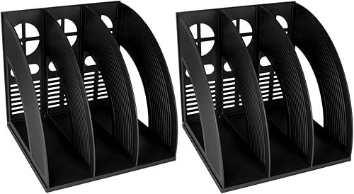 SAYEEC 2 soportes para revistas, organizador de archivos de escritorio negro de plástico con 3 compartimentos, soporte divisor de archivos,