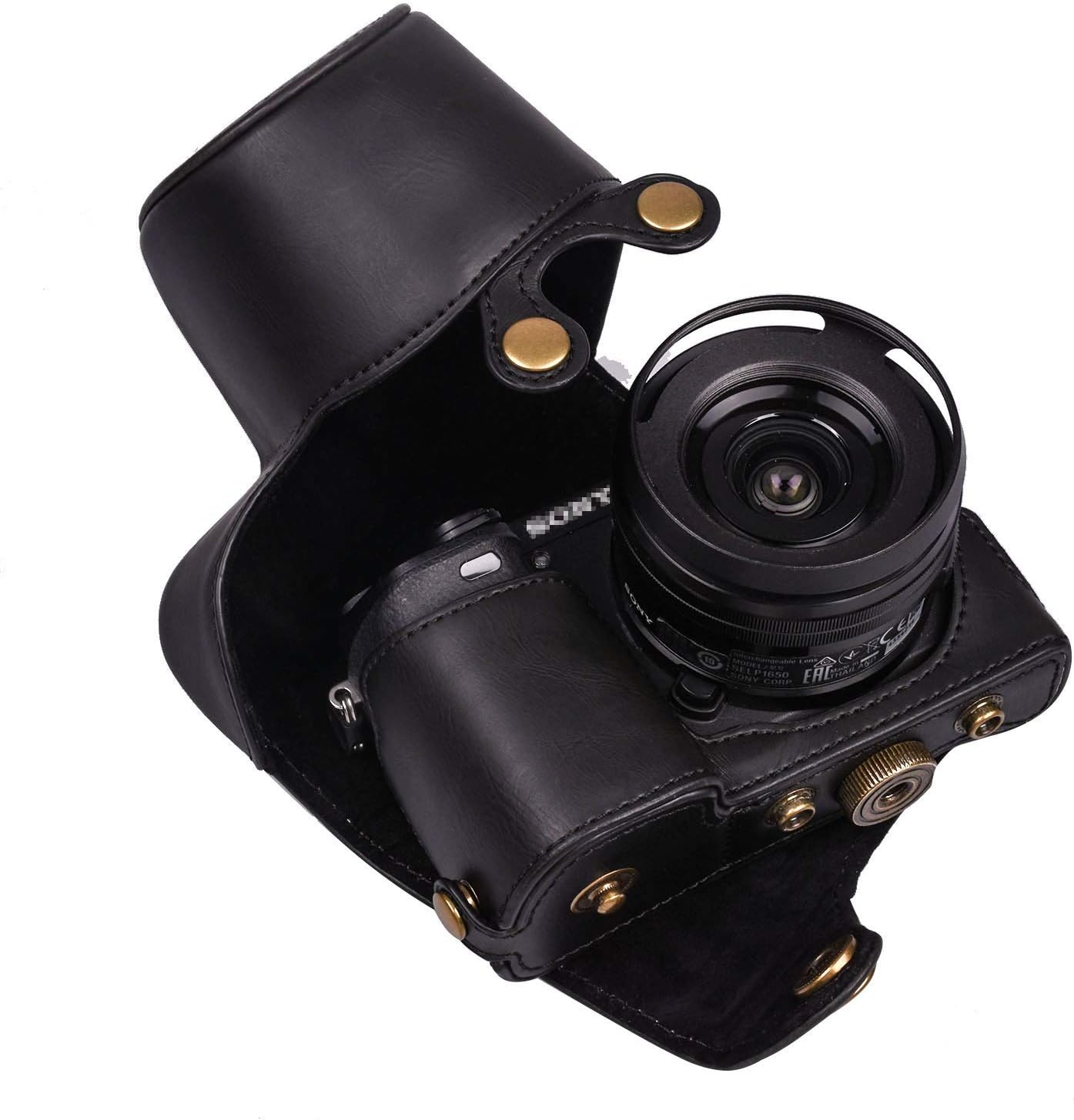 Sony a6400 Case, Hargedis XEVN Sony a6300 Case, Premium PU Full Body Leather Camera Case Bag for Sony alpha a6300 a6000 a6100 a6400 with 16-50mm Lens with Camera Shoulder Strap (Black)