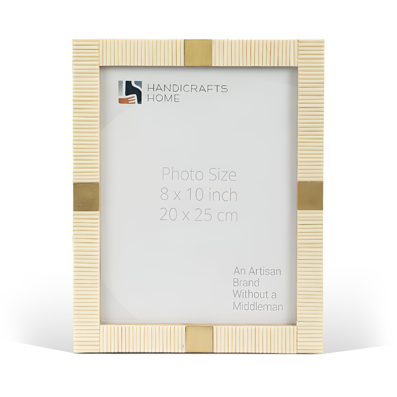 Handicrafts Home 8x10 White Resin & Brass Picture Frame Modern Decorative Photo Frame for Tabletop or Wall Display Home Decor for Living Room Bedroom Office