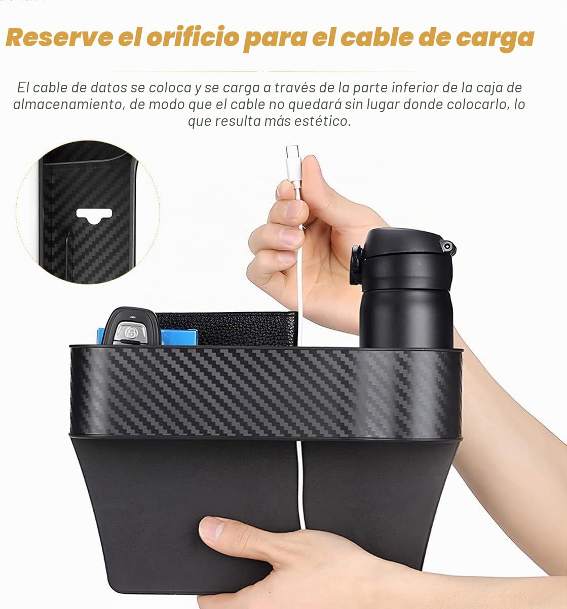 CGEAMDY Paquete de 2 organizadores para hueco de asiento de automóvil, caja de almacenamiento multifuncional con portavasos, bolsillos extra laterales de consola con cargador USB para automóvil