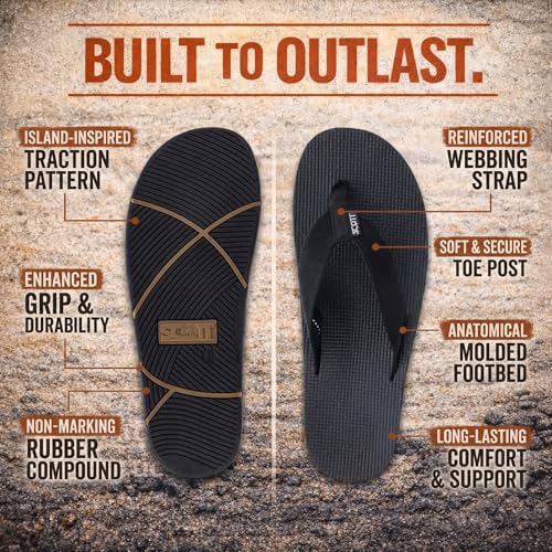 Image of Scott Hawaii Makaha Flip Flop Black | Custom Molded Outsole with Arch Support | Podiatrist Recommended