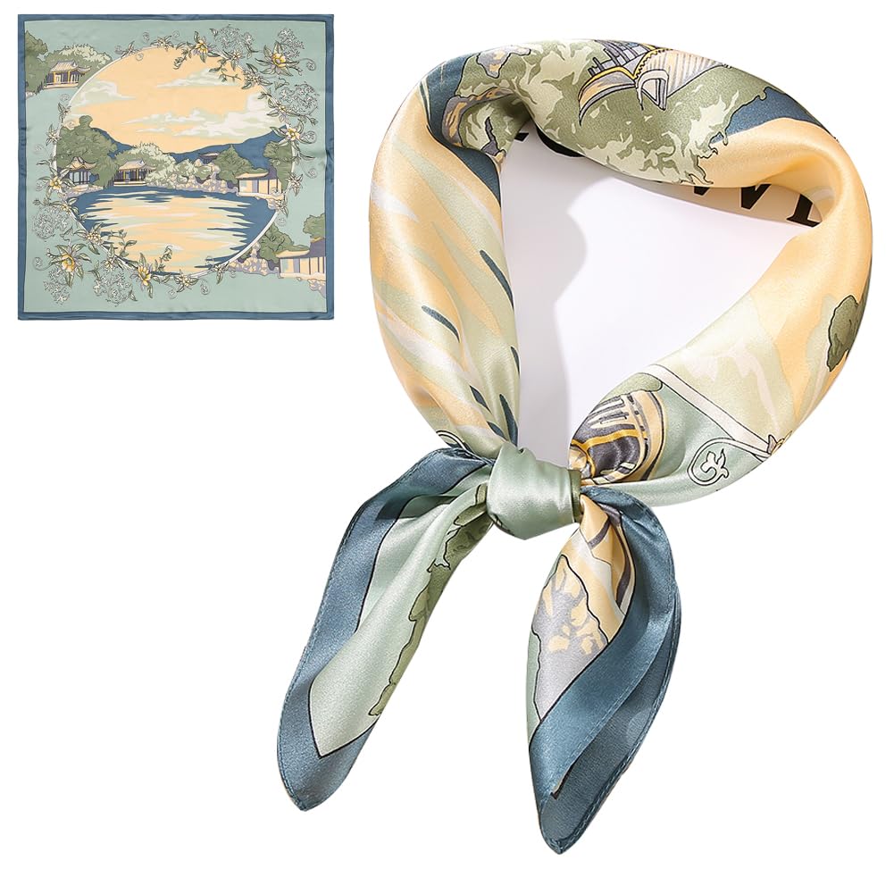 ZhaoCo 100% Natürliche Maulbeerseide Schal, 70x70cm / 27.5x27.5 Zoll Seidentuch Grafikdruck Klein Weich Quadratisch Seidenschal für Damen