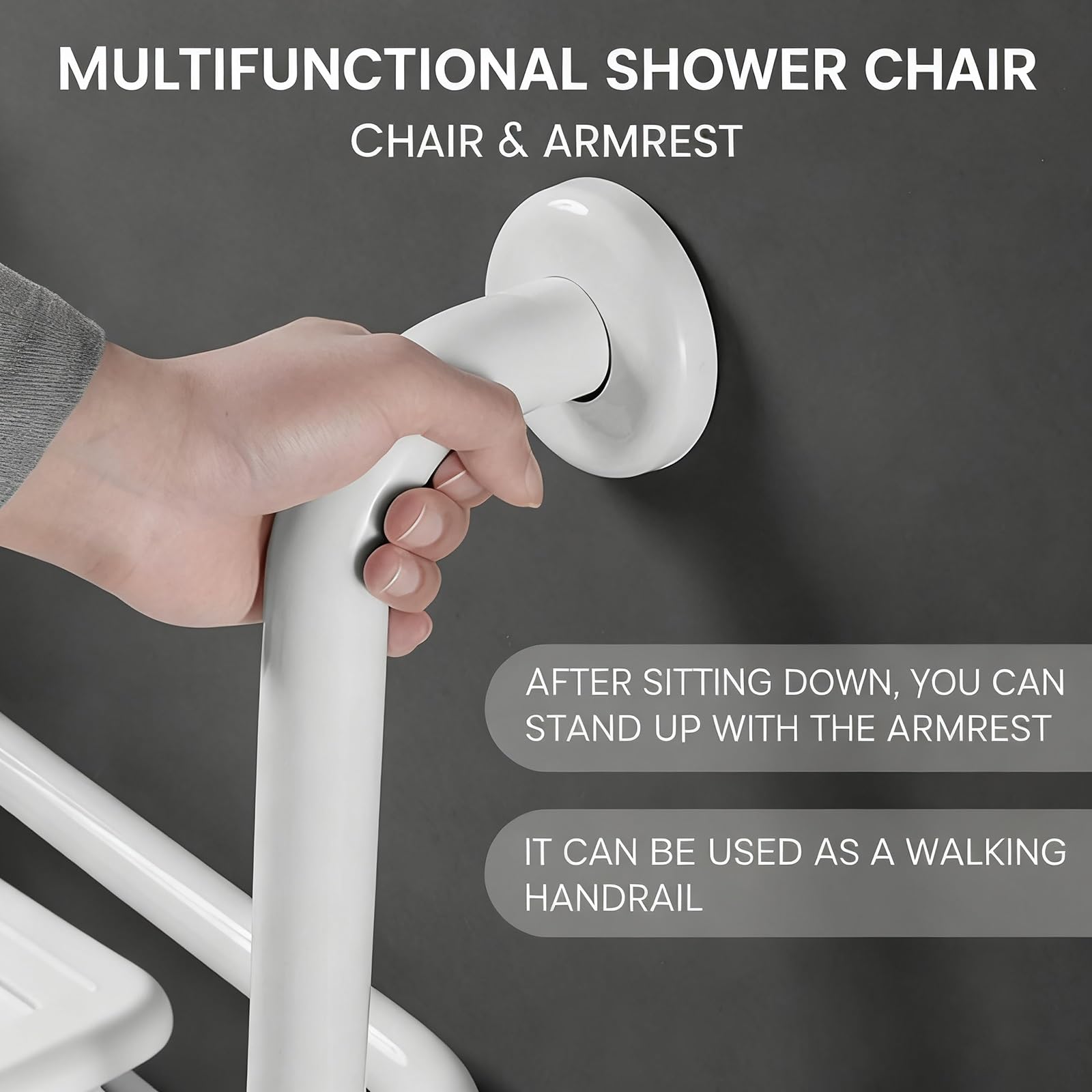 Taburete de Ducha Montado en la Pared Asiento de Ducha Abatible con Reposabrazos e Patas de Apoyo Taburete Baño Sillas para Ducharse para Personas Mayores y Discapacitadas