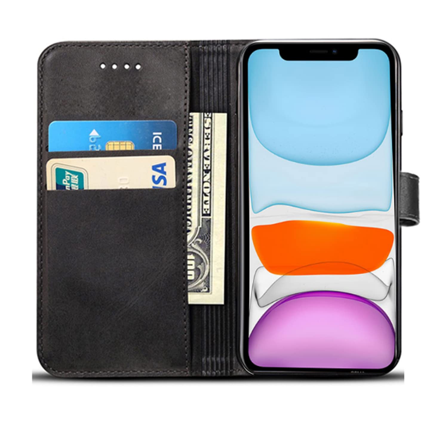 EKAM Phone Case Compatible With IPhone 11 PU Leather Wallet Book Flip Folio Stand View Cover Magnetic Closure With Card Slots For IPhone 11