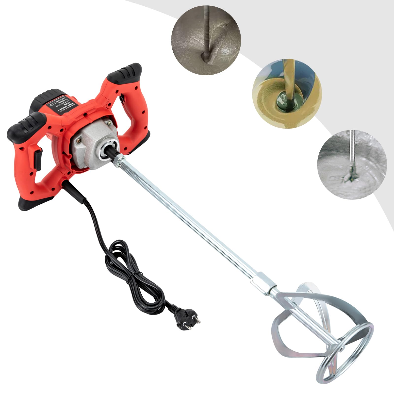 Agitatore per malta da 1500 W, miscelatore per cemento, agitatore per malta a 6 marce, regolabile, per calcestruzzo, 220 V