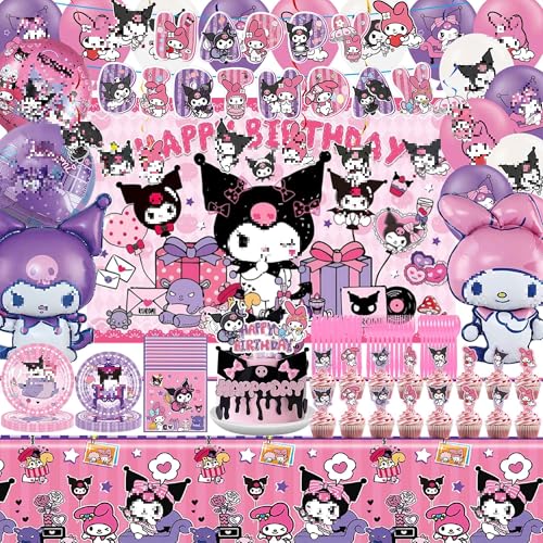Birthday Party Decorations Kit - Includes Banner Cupcake Toppers Cake Decorations Balloons Foil Balloons and Tablecloth for Kids Celebration
