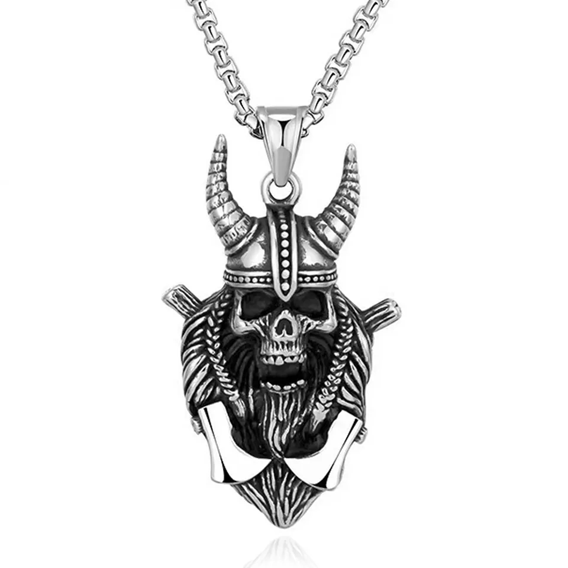lila Fashion Jewellery Vintage Evil Demon Helmet Horn Skull Pendant Necklace Men's Jewelry Chain Pendant Necklace for Men Chain Necklace for Boy Girl Gifts Necklace for Men Women-picture-17