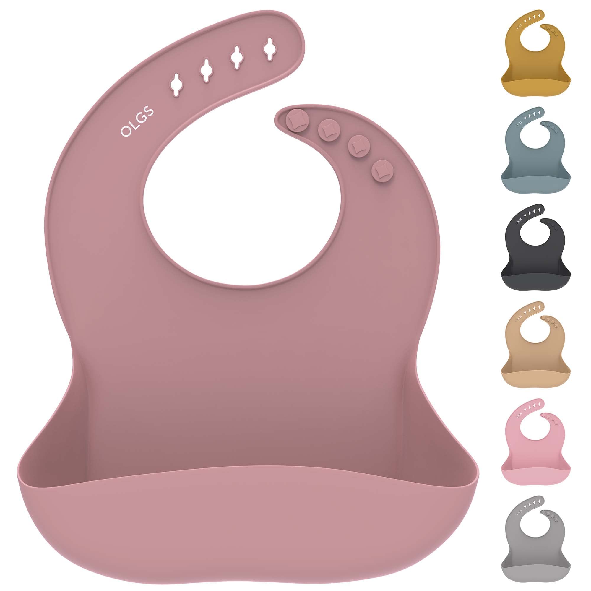 OLGS Silikon Lätzchen Baby Fütterlätzchen Babylätzchen mit Auffangschale | Silikonlätzchen für Jungen Mädchen | BPA-Frei & Wasserdicht Abwaschbar Power Rose | Ergonomisch Babylatz Latz für Kleinkinder