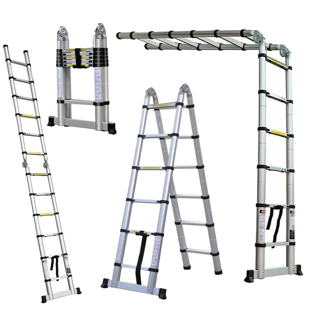Stainless Steel Ladder, 150 kg Max Load, Telescopic, Foldable, (1.9 m + 1.9 m), Space Saving Storage, — image 1