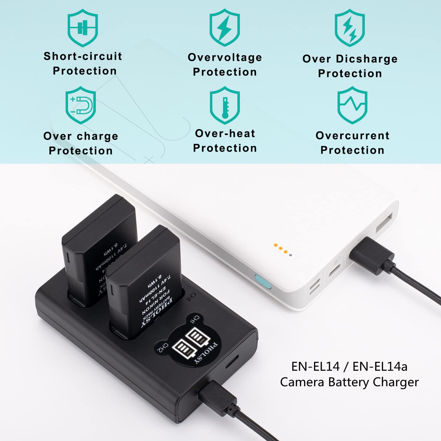 Chargeur USB Rapide Pour Batterie Nikon EN-EL14 - Compatible D3100, D5600, Coolpix P7000