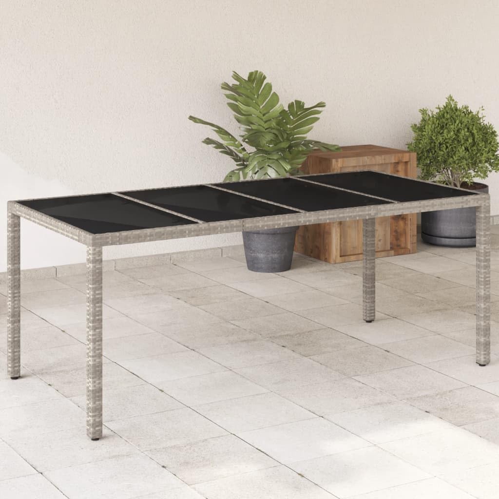 Myheimly Gartentisch mit Glasplatte Hellgrau 190x90x75 cm Poly Rattan