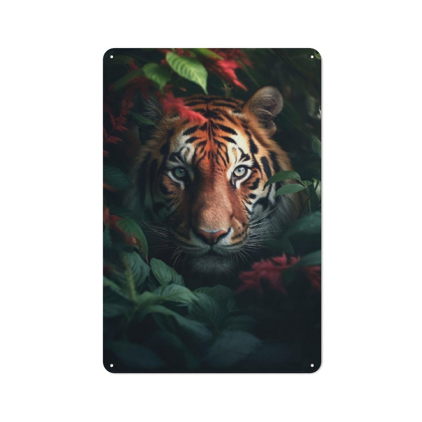 Junmoney Tiger Jungle Flowers Cottage Style Metal Wall Decor 30X20cm, Farmhouse Metal Sign For Kitchen, Cottage, Porch Or Garden Room