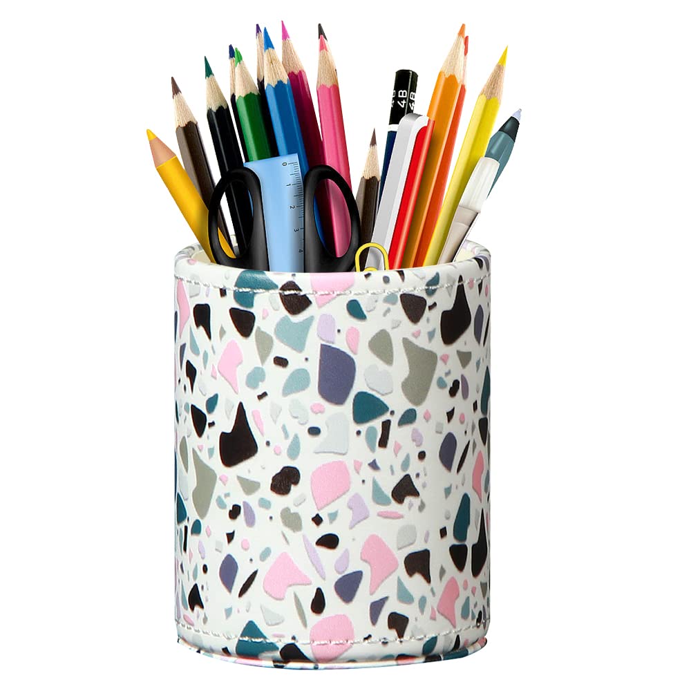 BIBELUN Pen Holder for Desk Cute, Desk Organizers and Workspace Accessories Storage, Pencil Holder Cup for Makeup Brush/Art Supplies/Stationery, Decorative Aesthetic Office Organization, PU Leather