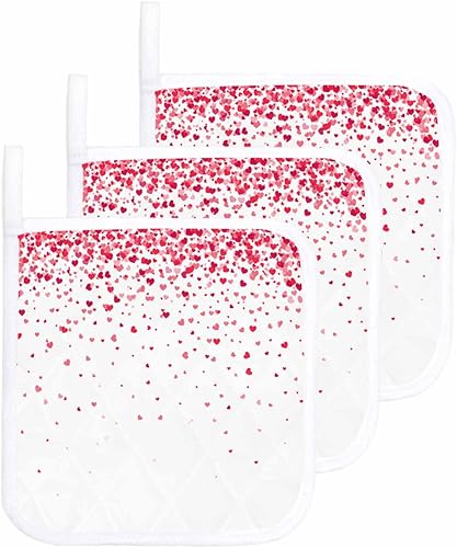 3 Packs Valentine's Day Pot Holders Sets for Kitchen,Oven Pan Plate Bowl Pads Heat Proof Mat with Hanging Loop,Terry Cloth Potholders Soft Grip for