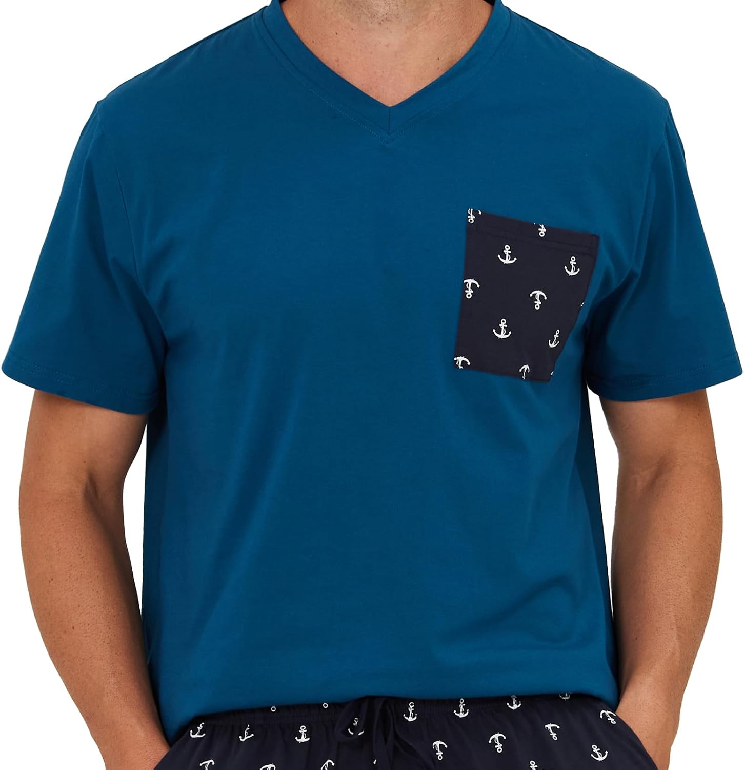 Keyocean Mens Pajama Set, Soft Cotton V-Neck Short-Sleeve T-Shirt & Shorts Summer PJ Set for Sleeping - Image 7