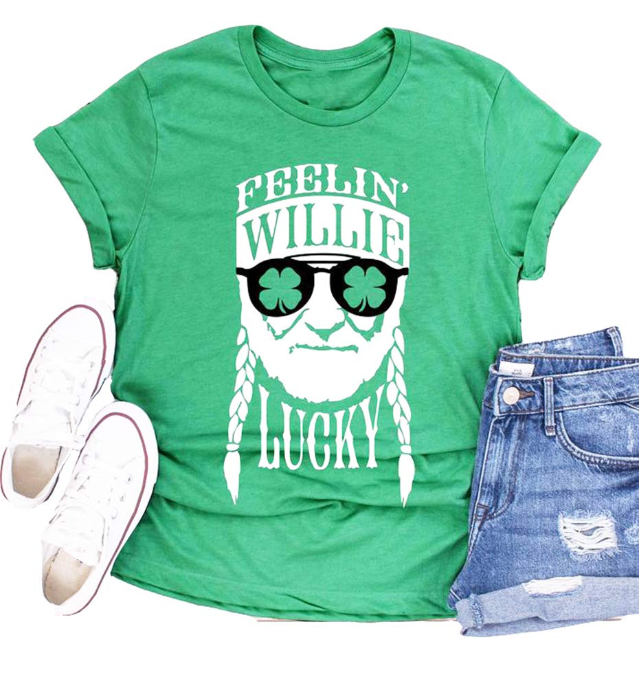 Yimoya Women's Feelin Willie Lucky T-Shirt - St. Patrick's Day Shamrock Irish Tee, Green, Casual Fit - View #4