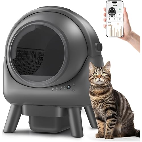 Self Cleaning Litter Box for Multiple Cats – Automatic Cat Litter Box with App Control, Odor-Free Waste Disposal, Dual Safety Sensors, Litter Bags, BlackGrayK4
