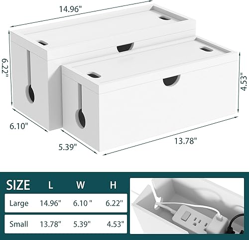 Miniatura 3 de Caja de organización de cables de bambú, caja organizadora de cables grande para ocultar cables y tiras de alimentación para almacenamiento de