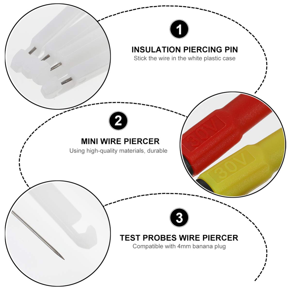 NUOBESTY 3 Ensembles Goupille De Perçage D'isolant Kit De Arrière Pour Multimètre À Fil Mini Perceur De Fil Accessoires De Test Automobile Black 4 Pièces * 3