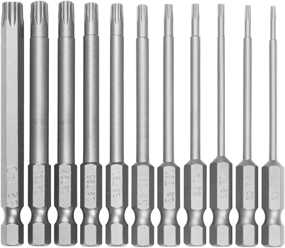 11Pcs Torx Screwdriver Bit Set 1/4 Inch Hex Shank Tough Torx Star Hex