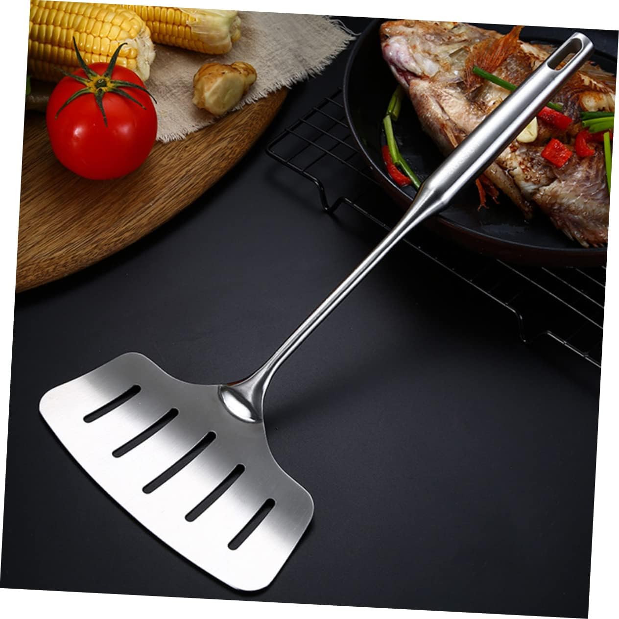 Widen Stainless Steel Slotted Turner Flexible Fish Spatula for Cooking Grilling and Lifting Pizza and Steak Kitchen Utensil for Easy Food Transfer
