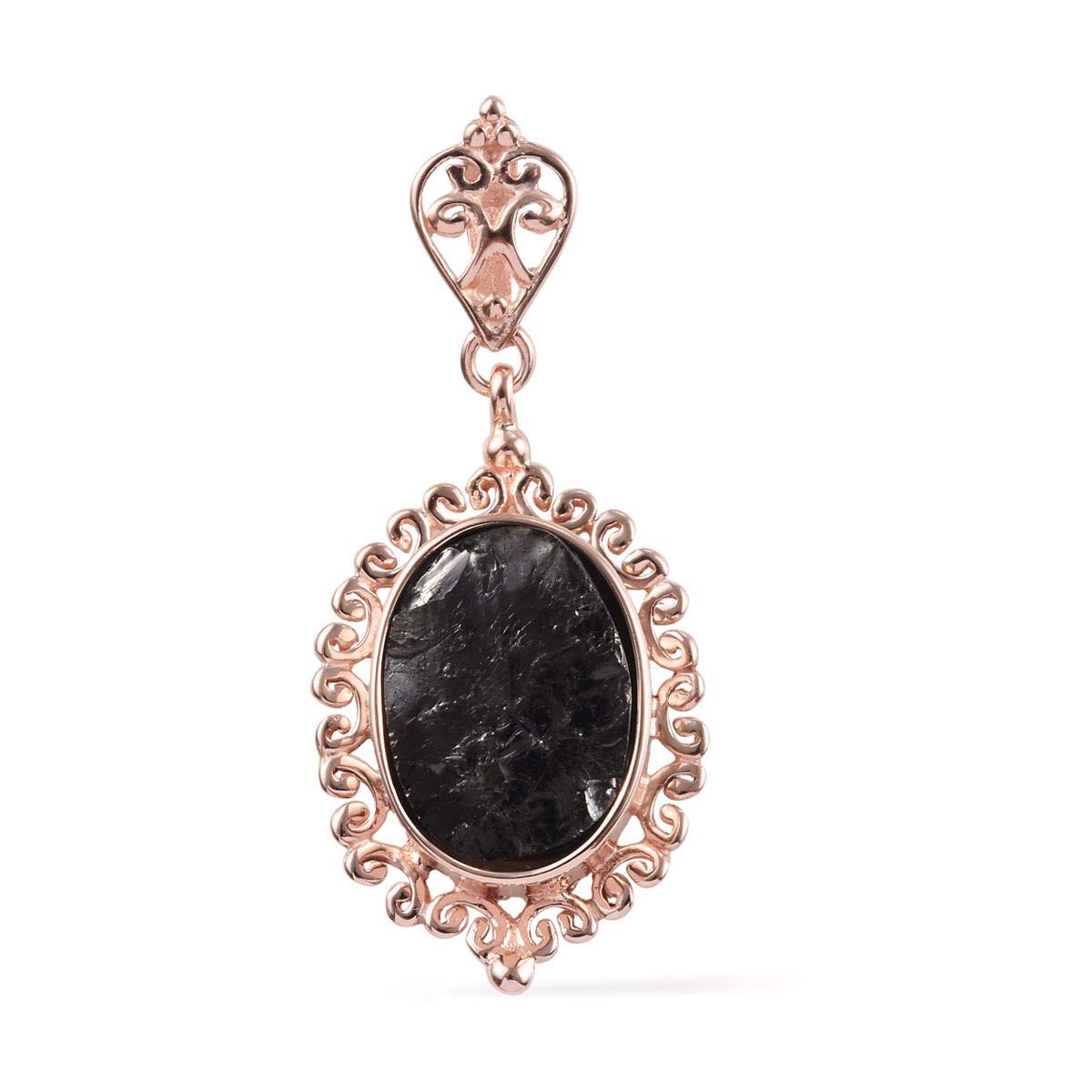 Rose Gold Plated Oval Healing Pain Relief Meditation Anxiety Black Shungite Copper Pendant Jewelry for Women Gift