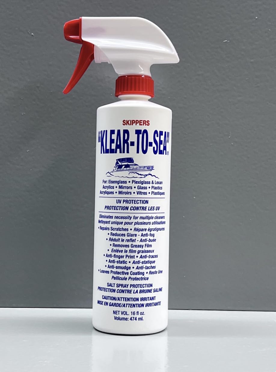 Klear-to-Sea Cleaner & Preserver Spray, 474 ml – Anti-Fog, UV Protection, and Anti-Static Formula for Marine Windscreens, Vinyl, and Plastics