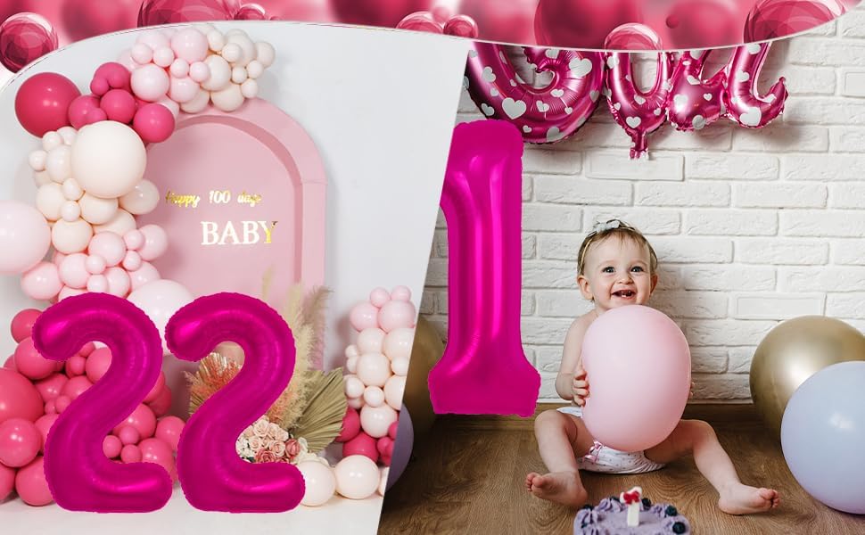 Miniatura 5 de Globo rosa intenso del número 9 de 40 pulgadas, decoraciones de cumpleaños de 9 años, globos rosados de nueve para decoraciones de cumpleaños de 9