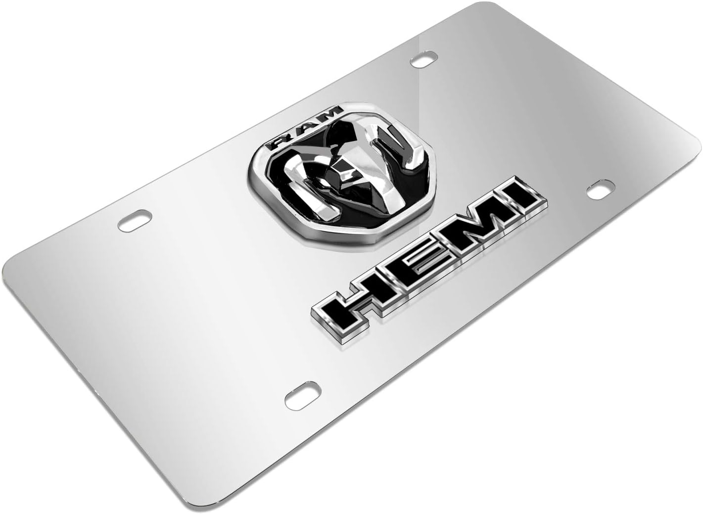iPick Image for RAM HEMI 2019 up 3D Dual Logo on 12"X6" Chrome Stainless Steel License Plate - Official Licensed