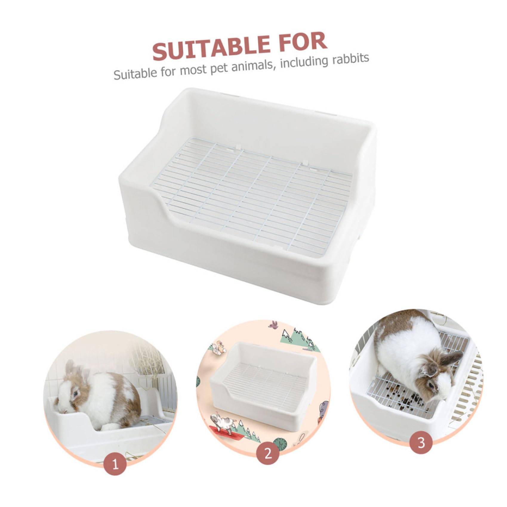 Lettiera per Conigli in Plastica Bianca con Apertura Bassa e Rete Adeguata, Vasino Composto da Due Parti per Addestramento e Animali Domestici