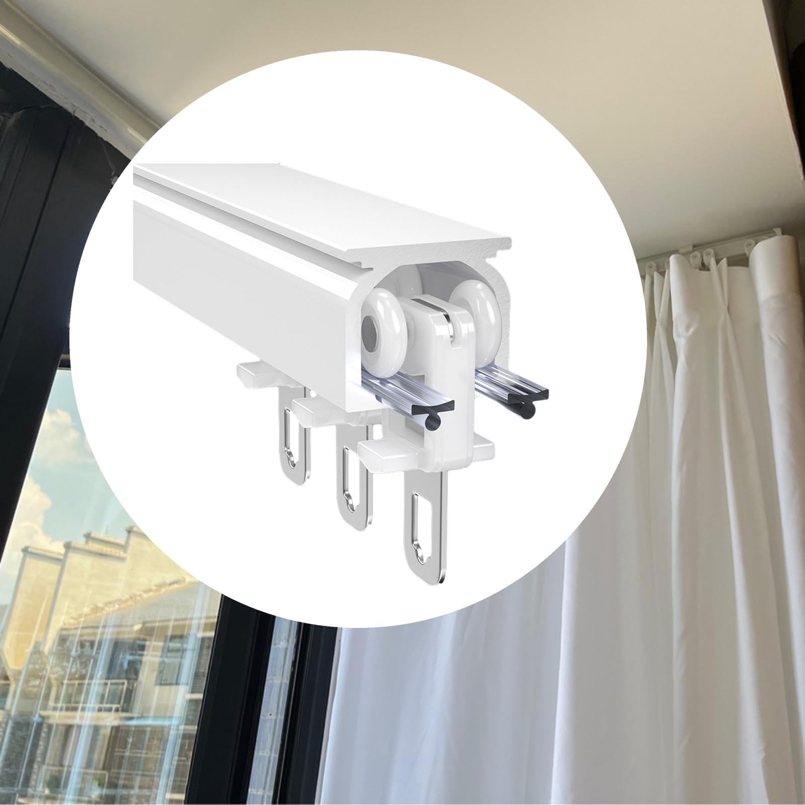 HJXGQJM Rail De Rideau Rail Rideaux Plafond Tringles Rideaux Barre Rideau Tringle Rail pour Rideaux en Aluminium Rail Droit Metal Rail Tringle À Rideau De Douche(Black (Top Mount),1.5m/5ft)
