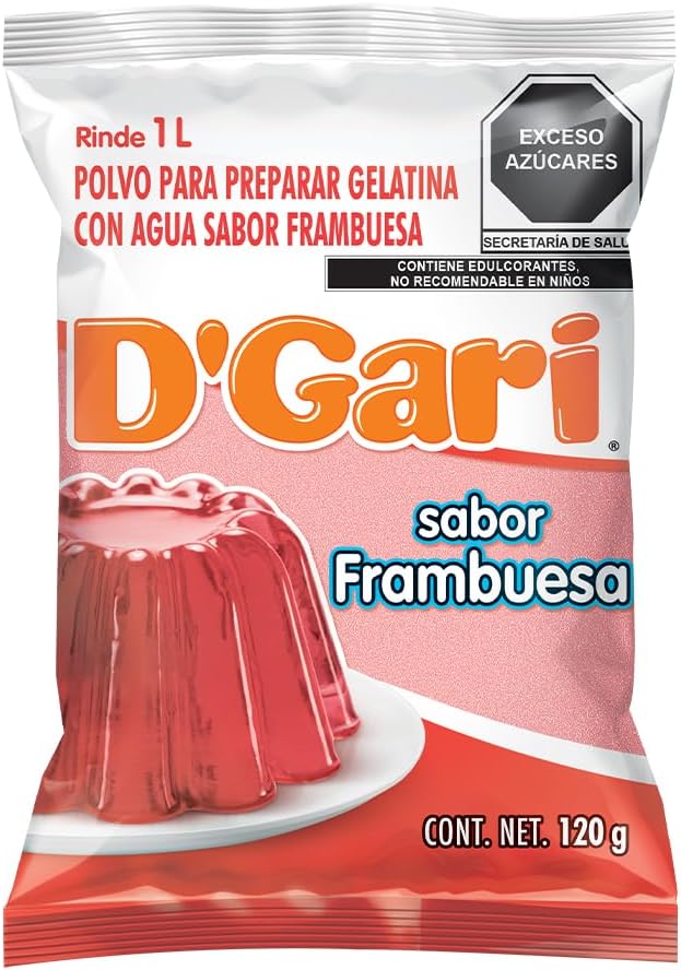 D'Gari Light Polvo para preparar gelatina con agua, baja en calorías sabor framb