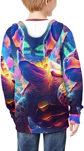 Dellukee Kids Zip Up Hoodie Casual Soft Cute Boys Girls Hooded Sweatshirt with Pocket 6-16 Years(Turtle,14-16 Years)