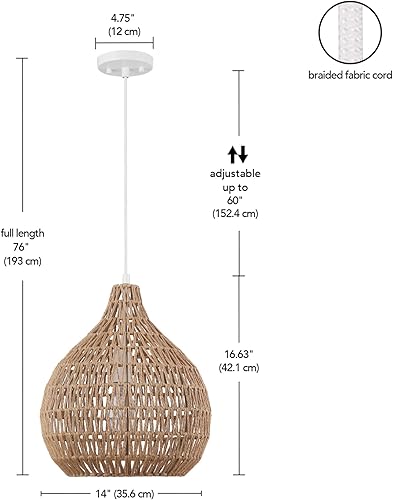 Miniatura 4 de Globe Electric 65703 Tika - Lámpara colgante de 1 luz, rubio natural, sombra de cordel