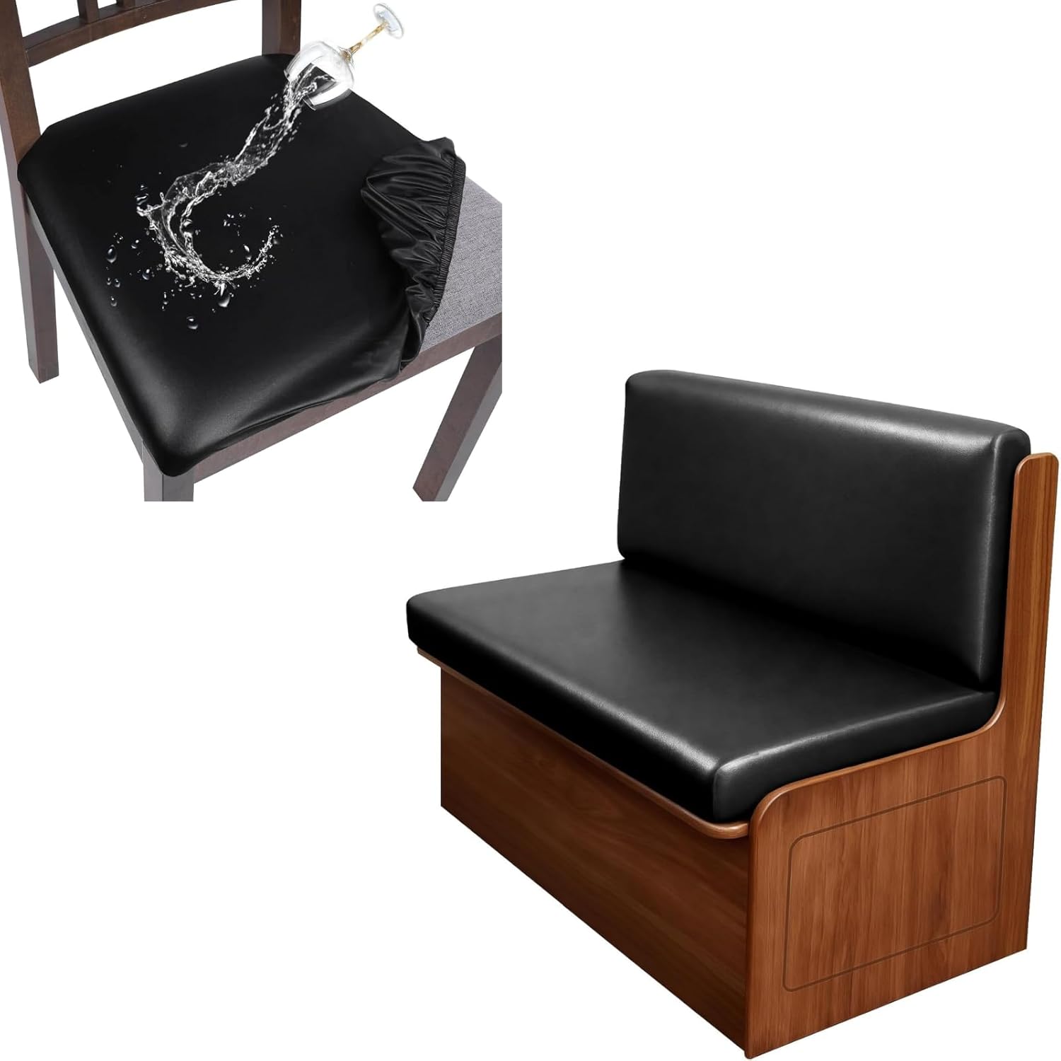 SearchI Seat Covers Bundle Products, Waterproof PU Leather Seat Covers for Dining Chairs Set of 6, & PU Leather RV Dinette Cushion Covers Camper Cushion Slipcovers(1 Backrest Cover & 1 Bench Cover)