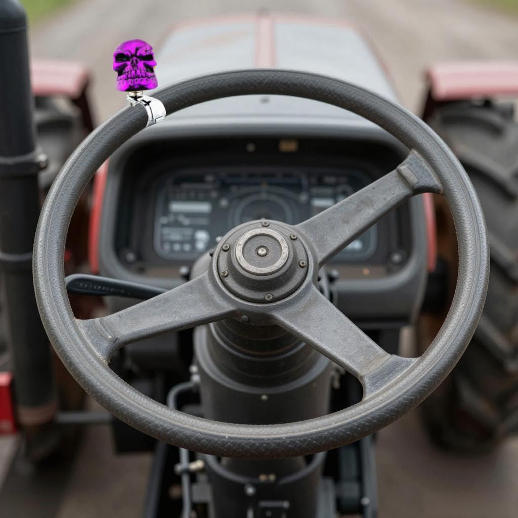 Lunsom Steering Wheel Knob, Skull Shape Driving Power Handle Control Suicide Knob Spinner Turning Aid Helper Fit Most Tractors,Forklifts, Lawn Mowers(Purple-1)