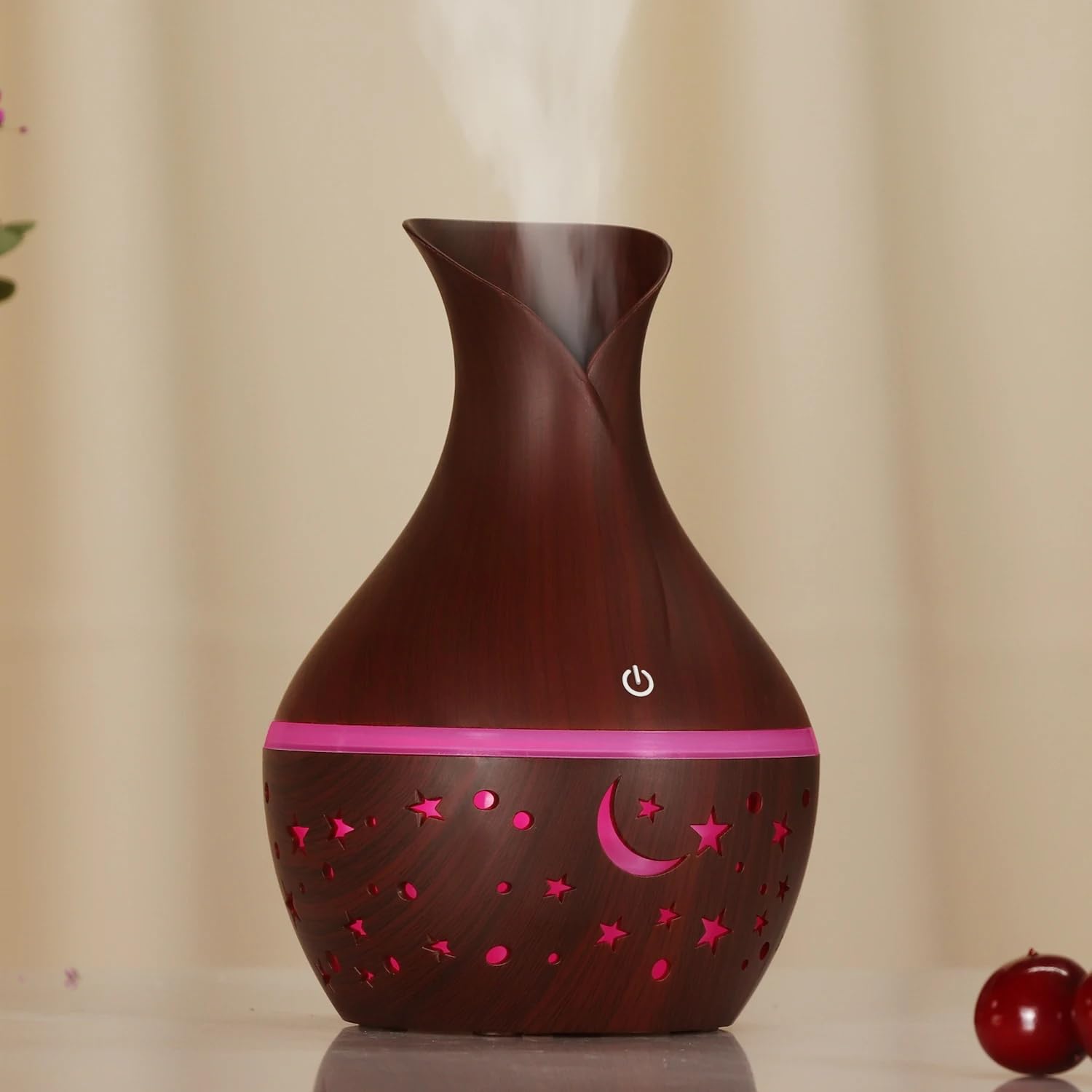 mobigon Wood Cool Mist Ultrasonic Humidifier for Room Moisture, Aroma Diffuser for Home, 200ml Essential Oil Diffuser with 7 Colorful Night Light, Auto Shut-Off, Home, Office, car (H.Dark Brown)