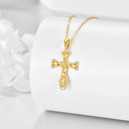Miniatura 3 de ELFRONT 14K Solid Gold CrossHecate Necklace for Women Delicate Gold Tree of Life Cross Pendant Necklace Religious Jewelry Gifts for Girl Wife Mom