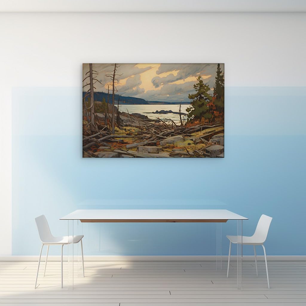 Art Wall: Serene Shoreline At Dusk, a Captivating Landscape Of Nature's Untamed Beauty. Interior Decor, Canvas Art Design, Arts Wall Decoration, Office Arts Design, Size: 69x46 cm (27x18 inch)