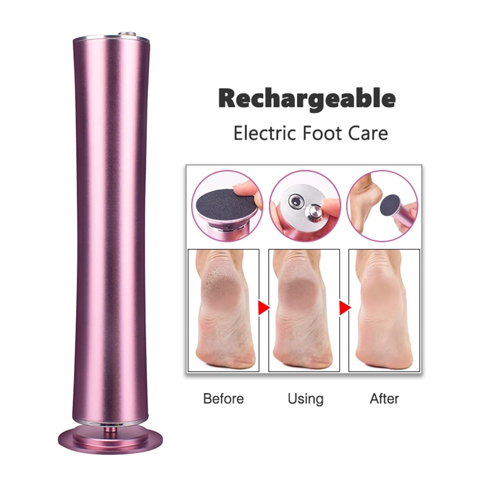 Rape - Grattugia elettrica senza fili, ricaricabile tramite USB, elimina calli e cuticole, strumento per pedicure, cura dei talloni, con carta vetrata (Pink)