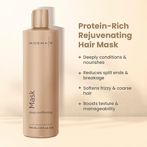 Miniatura 3 de MOEHAIR Mascarilla capilar hidratante con manteca de karité, proteínas y aceite de oliva, mascarilla capilar para cabello dañado, suaviza el cabello