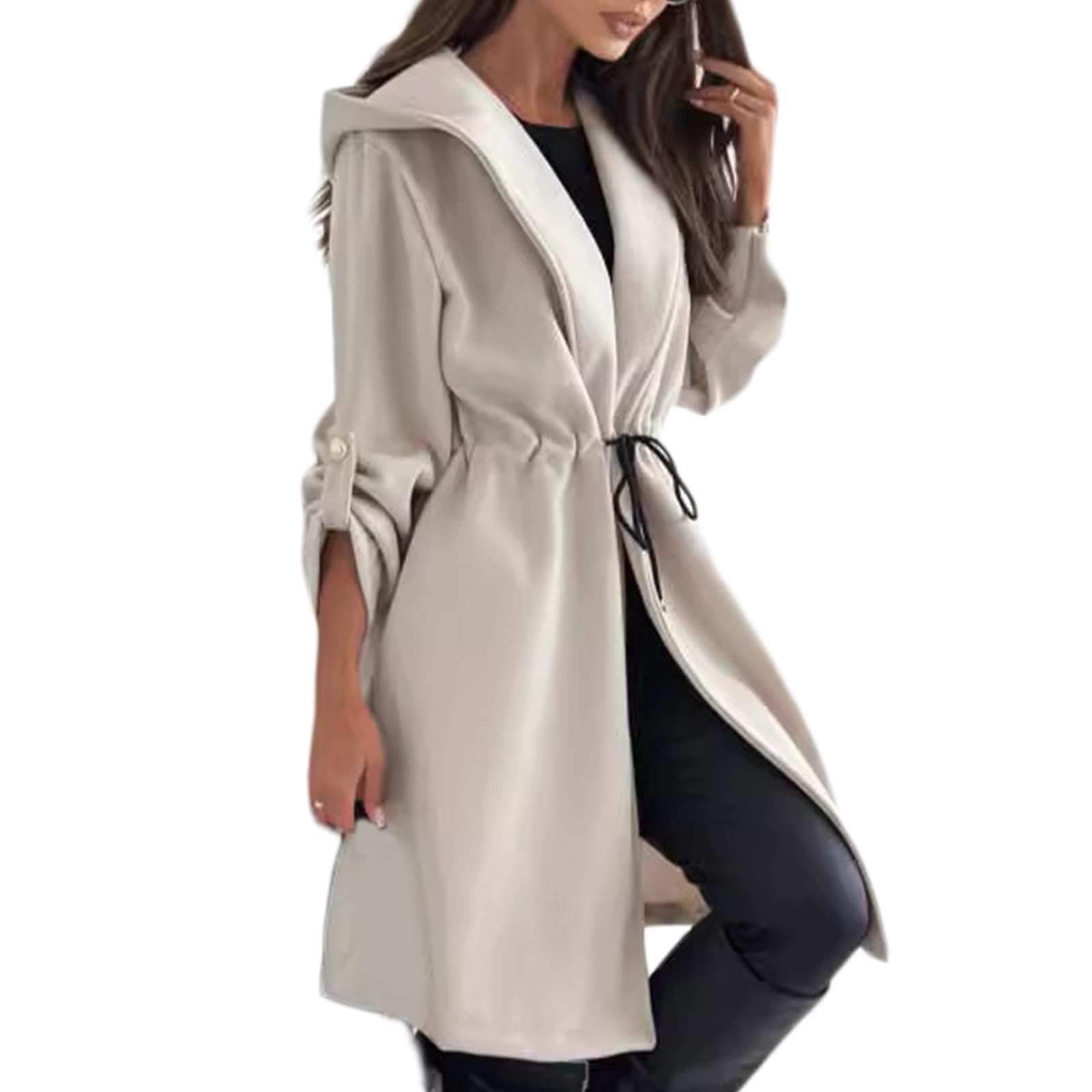 Amazon.com: Long Hooded Jacket with A Tie at The Waist for Women