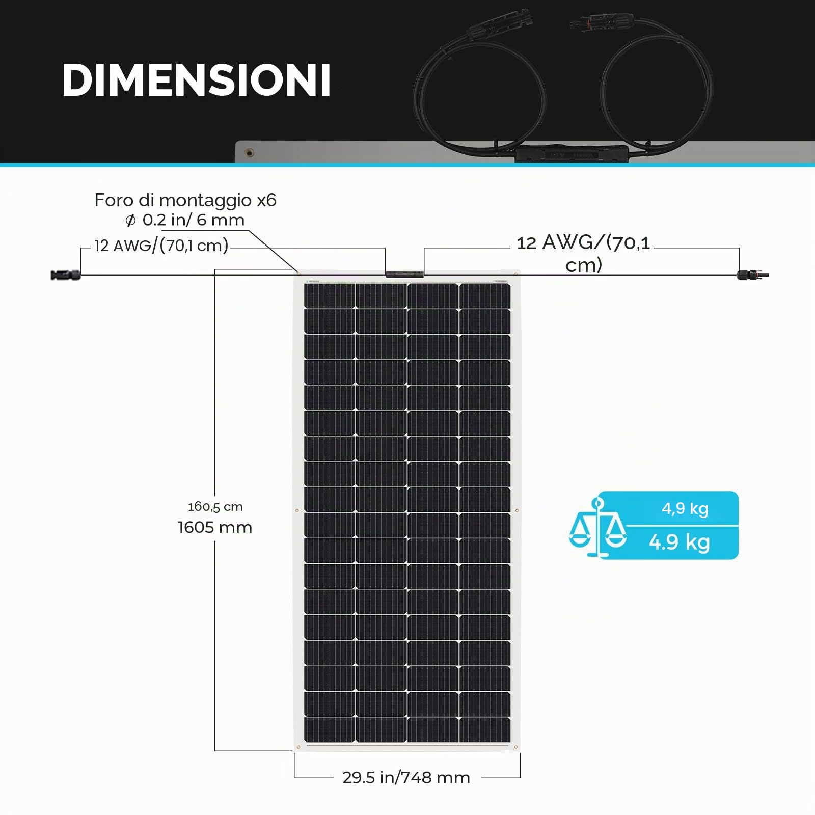 Renogy - Pannello solare flessibile monocristallino da 200W e 12V, cella solare fotovoltaica in silicio, per uso off grid, adatto a batterie da 12 V, camper campeggio, caravan e barche