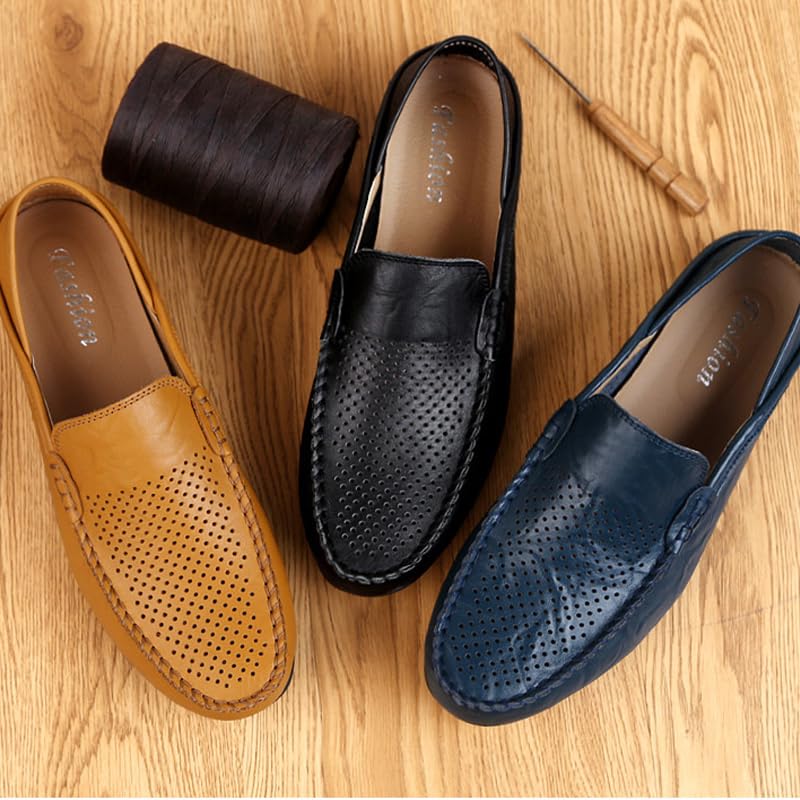 Men's Hollow On Leather Casual Flat Loafers Slip On Lightweight Breathable Comfortable Moccasins Sneakers Outdoor Sport Travel Driving Shoes 6