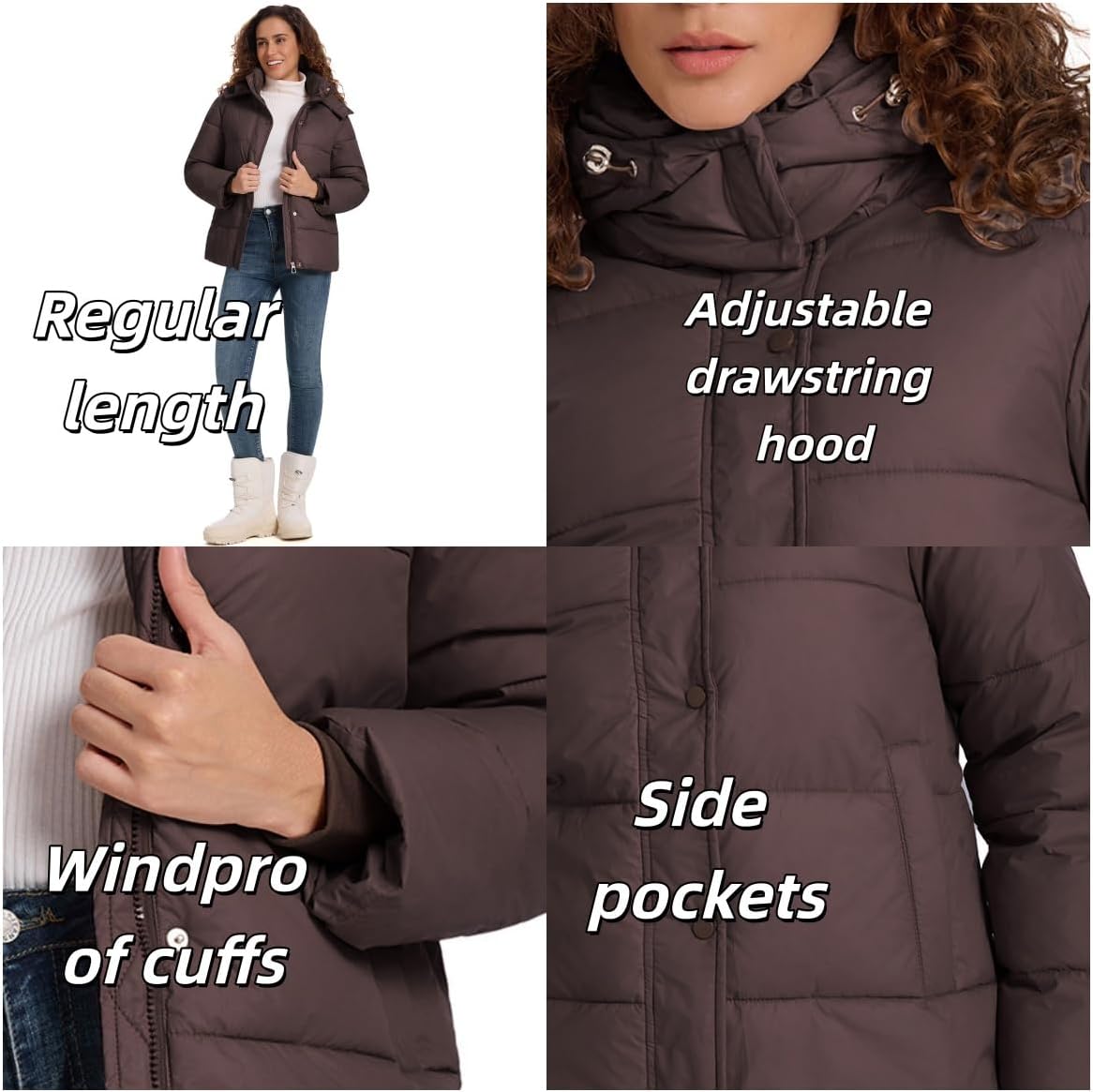 HOTIAN Women's Cropped Puffer Jackets Hooded Zip Up Winter Warm Quilted Coat Outerwear - Image 3