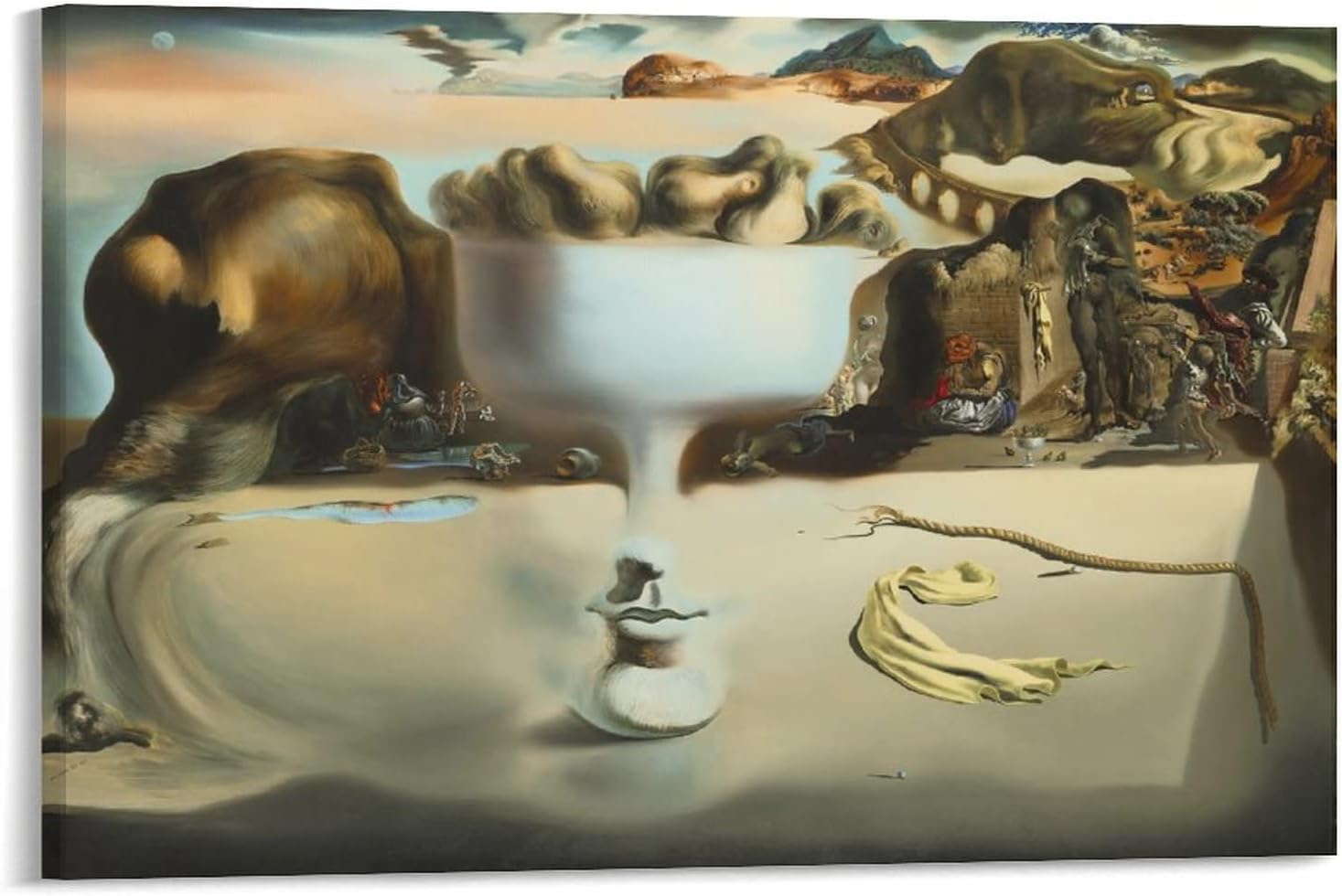 QINGYUAN Apparition Face Fruit Dish Beach Salvador Dali Surrealist Poster Wall Decor Modern Home Artworks 24x36inch(60x90cm)