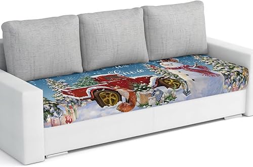 Fundas de cojín para sofá de Navidad con diseño de muñeco de nieve azul, funda elástica para sofá con parte inferior elástica, diseño de árbol de