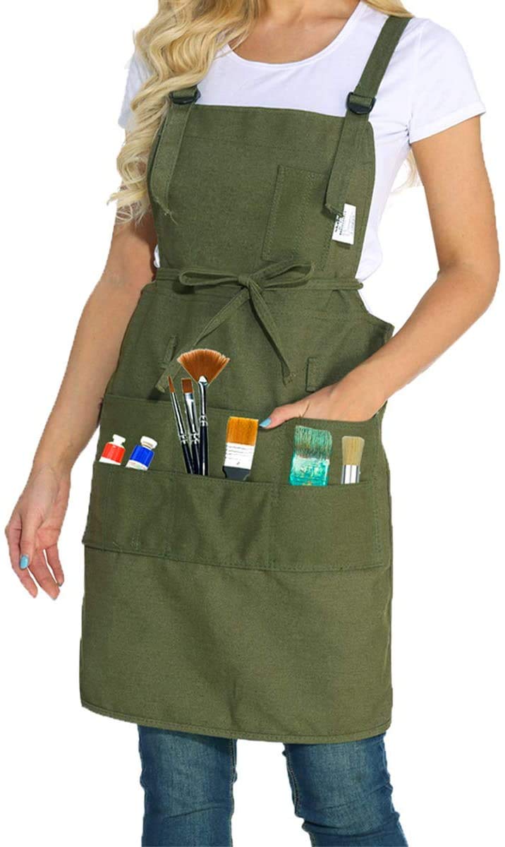 NicoSeeWonder Artist Apron Adjustable Painting Apron with Pockets Painters Canvas Aprons Perfect for Art Gardening, One Size