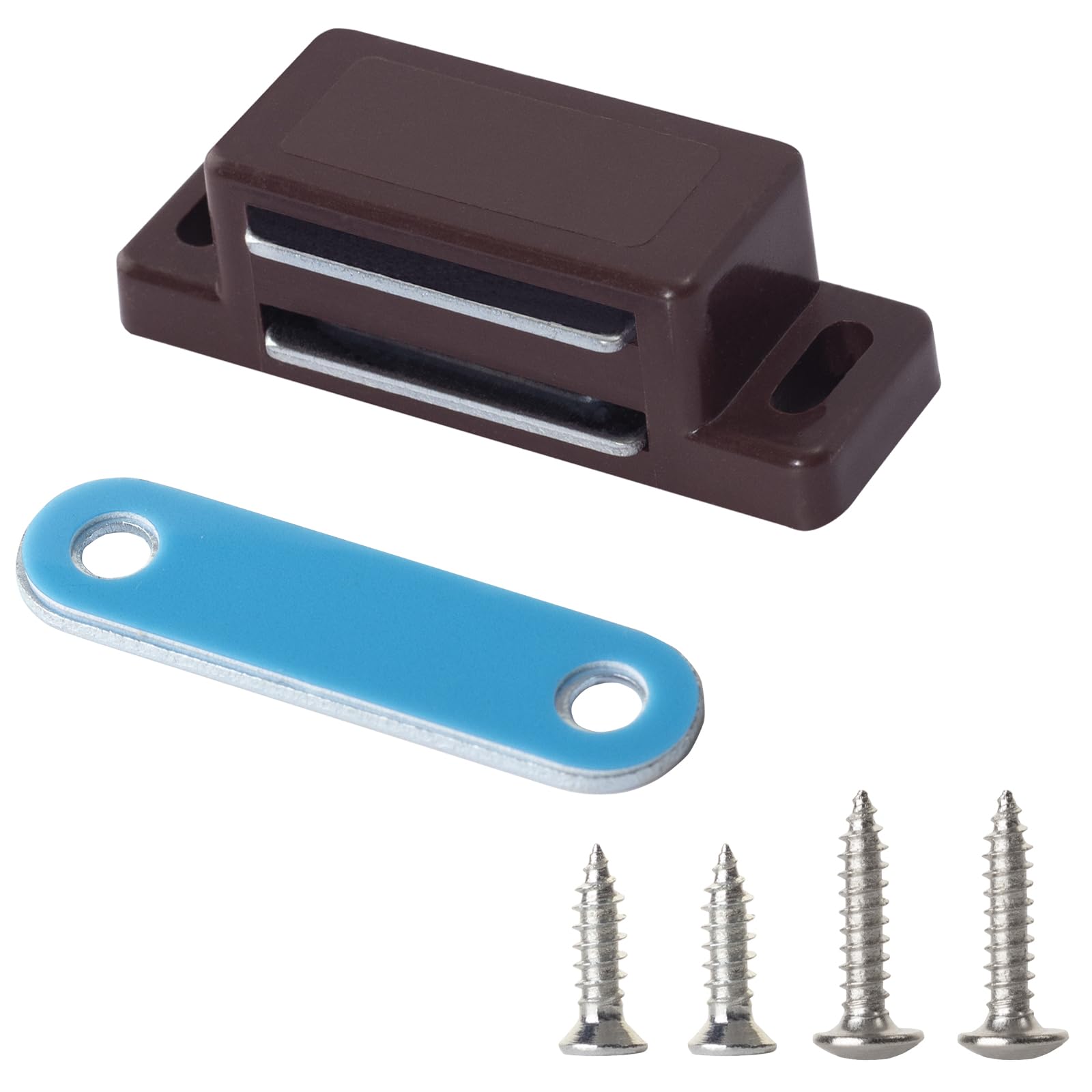 Magnetic Cabinet Door Catch with Strong Magnet Cabinet Latch Magnetic Closure Hardware for Kitchen Cupboard Closet and Drawer Closing, Pack of 4, Metal Plates with Adhesive Easy Install, Brown