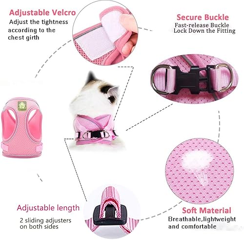 Miniatura 10 de Juego de arnés y correa para perro pequeño sin tirones, arnés a prueba de escape, chaleco de malla transpirable, arnés reflectante ajustable para